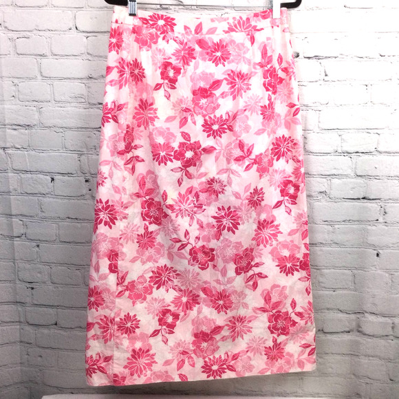 VTG Talbots Women's Barbie Pink Floral Wrap Lined Cotton Maxi Skirt Size 8 - Picture 3 of 16
